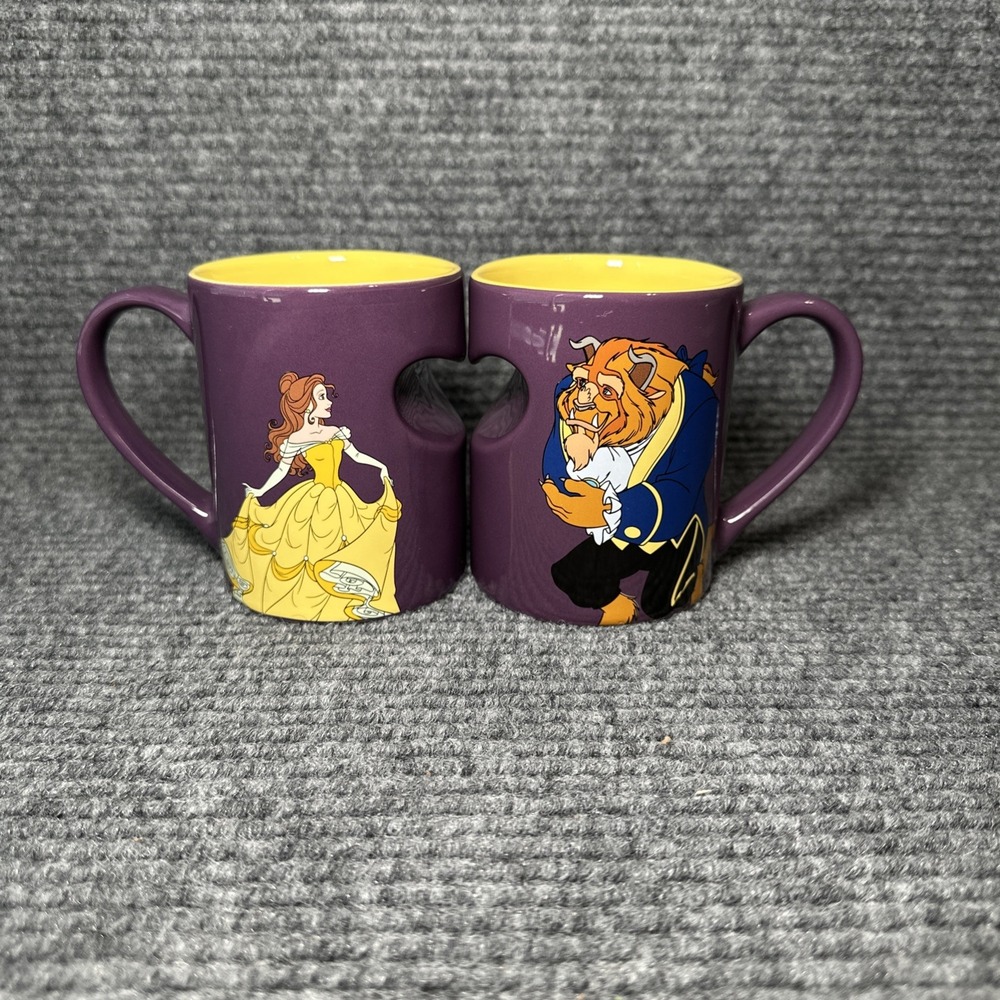 Disney Beauty And The‎ Beast Coffee Mug Set Purple Signature Heart Disney Parks